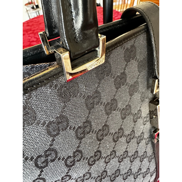 Gucci Black Monogram Canvas & Leather Jackie Tote Bag w/ Silver Piston Lock - Picture 13 of 14
